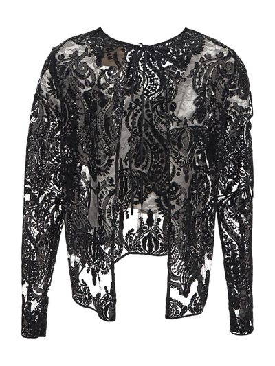 Shop Semicouture Lace And Sequin Shirt In Black