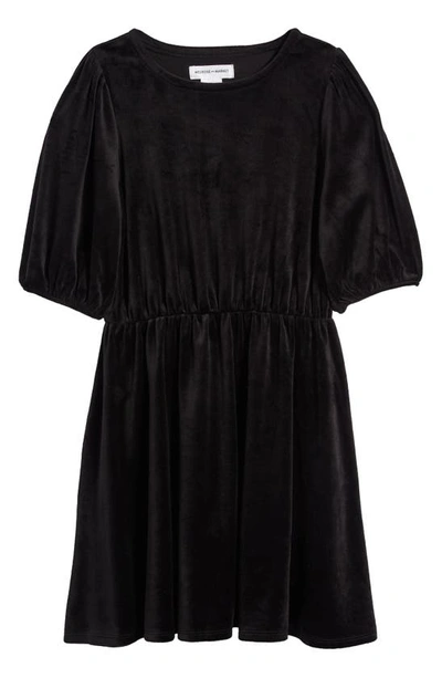 Shop Melrose And Market Kids' Puff Sleeve Velour Dress In Black