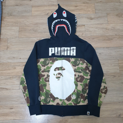 Pre-owned Bape X Puma Green Camo Black Shark Full Zip Hoodie | ModeSens