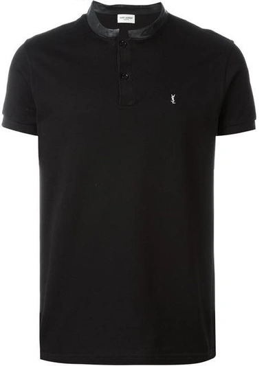 Shop Saint Laurent Leather Collar Polo Shirt