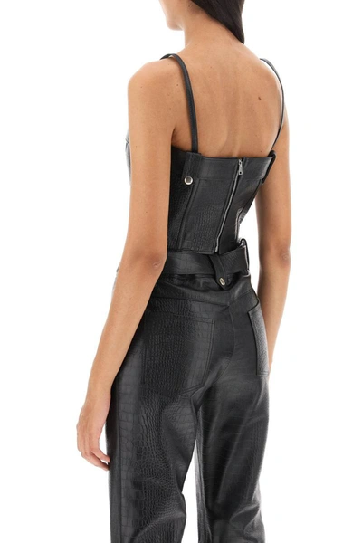 Shop Alessandra Rich Croco-print Leather Bustier Top In Black