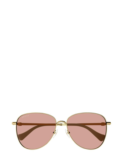 Shop Gucci Eyewear Aviator Frame Sunglasses In Gold