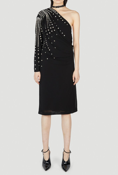 Shop Gucci Embellished Jersey Dress In Black