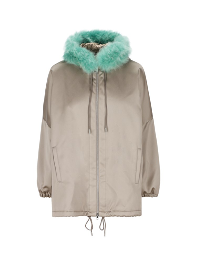Shop Gucci Shearling Trim Hooded Jacket In Multi