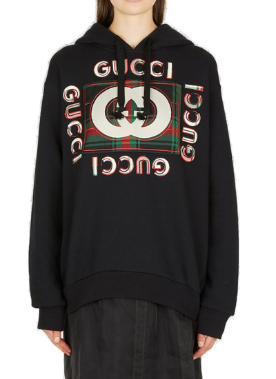 Shop Gucci Logo Embroidered Drawstring Hoodie In Black