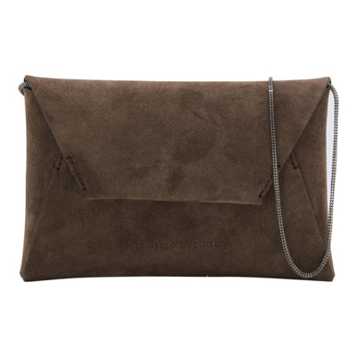 Shop Brunello Cucinelli Envelope Clutch Bag In Brown