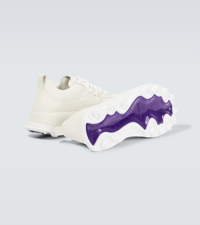 Jil Sander Orb White Low Top Sneakers With Cleated Sole In Leather In White