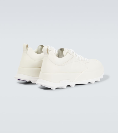 Jil Sander Orb White Low Top Sneakers With Cleated Sole In Leather In White