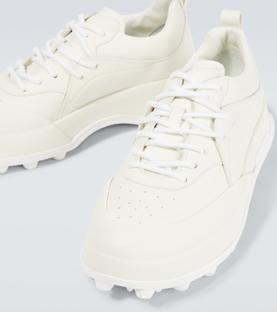Jil Sander Orb White Low Top Sneakers With Cleated Sole In Leather In White