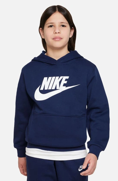 Shop Nike Kids' Sportswear Club Fleece Hoodie In Midnight Navy/ White
