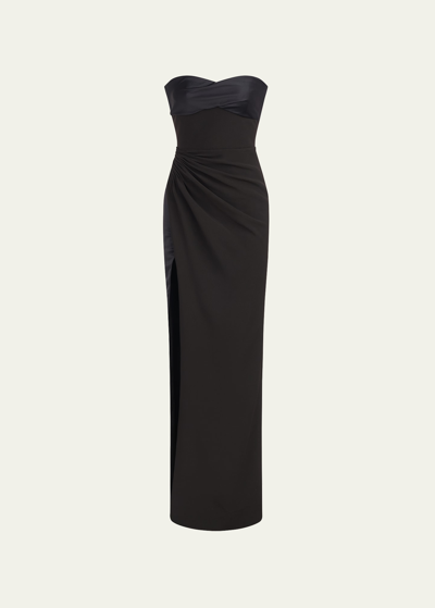 Shop Halston Esther Strapless Crepe & Satin Column Gown In Black