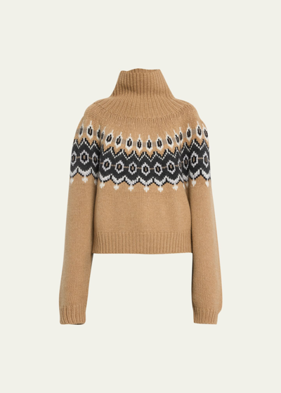 Shop Khaite Amaris Cashmere-blend Fair Isle Sweater In Camel Multi