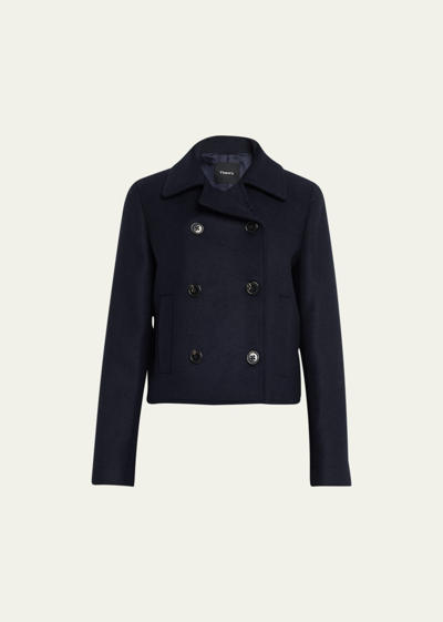 Shop Theory Shrunken Wool Double-breasted Peacoat In Baltic