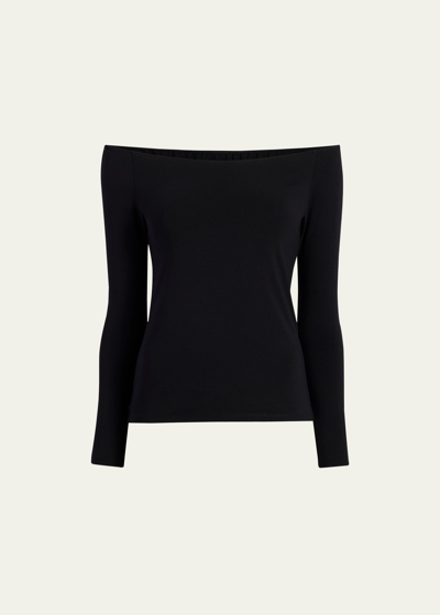 Shop Another Tomorrow Leotard Off-shoulder Cotton Top In Black