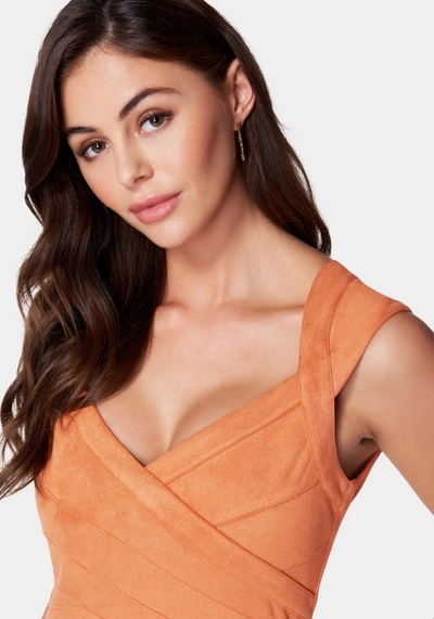 Bebe Open Back Faux Suede Dress In Clay