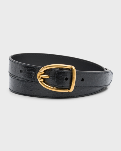 Shop Tom Ford Men's Crackled Leather Angled Buckle Belt In Black