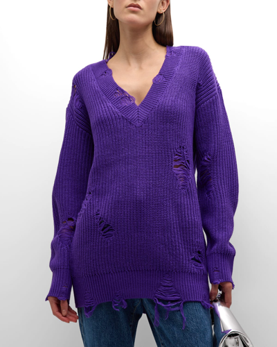 Shop Ser.o.ya Rumi Distressed V-neck Sweater Dress In Violet