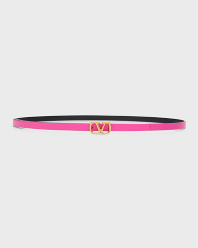 Shop Valentino Reversible V-logo Skinny Leather Belt In Uxg Pink Pp Nero