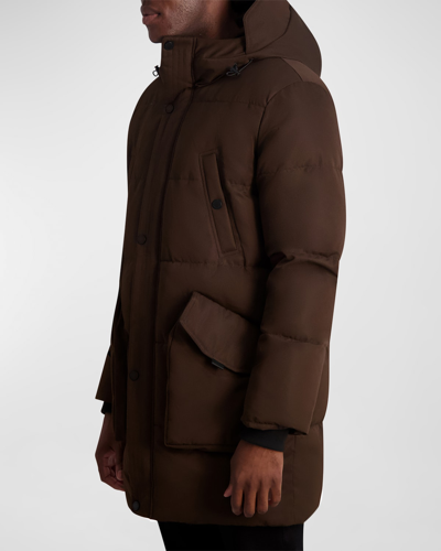 Shop Karl Lagerfeld Men's Hooded Down Parka With Oversized Pockets In Brown