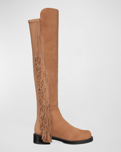 Shop Stuart Weitzman 5050 Suede Fringe Over-the-knee Boots In Camel