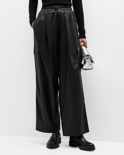 Shop Yves Salomon Nappa Lambskin Leather Cargo Pants In Noir