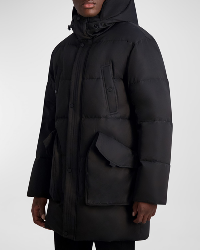Shop Karl Lagerfeld Men's Hooded Down Parka With Oversized Pockets In Black