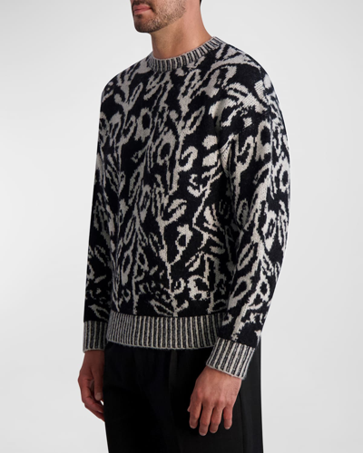 Shop Karl Lagerfeld Men's Floral Jacquard Sweater In Black/white