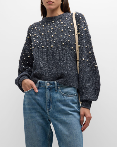Shop Rag & Bone Frankie Beaded Crewneck Sweater In Charcoal