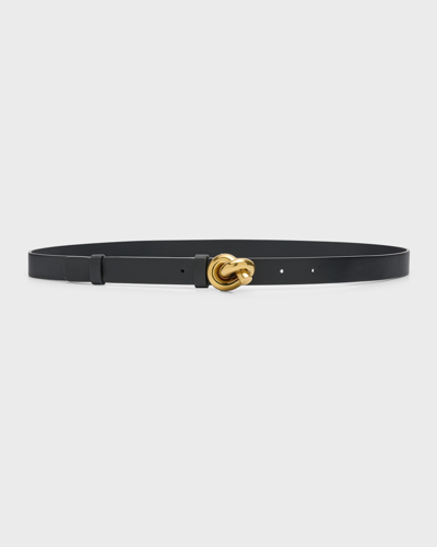 Shop Bottega Veneta Brass Knot Skinny Leather Belt In 1019 Black M Bras