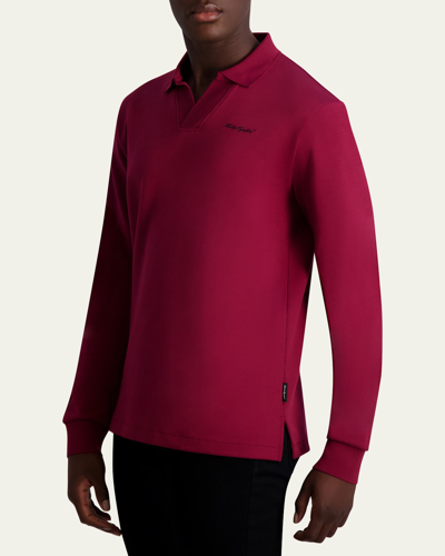 Shop Karl Lagerfeld Men's Knit Polo Shirt With Johnny Collar In Wine