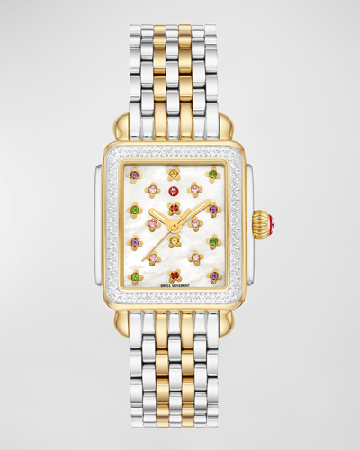 Shop Michele Deco Fleur Two-tone 18k Gold-plated Diamond Watch