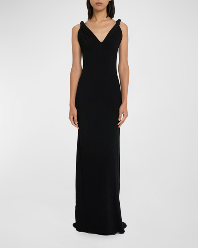 Shop Givenchy Column Gown With Pearlescent Chain Detail In Black