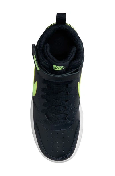 Shop Nike Kids' Court Borough Mid 2 Basketball Shoe In Dark Obsidian/ Lime/ White