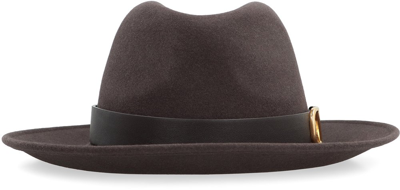 Shop Valentino Vlogo Signature Curved Wide Brim Fedora Hat In Brown