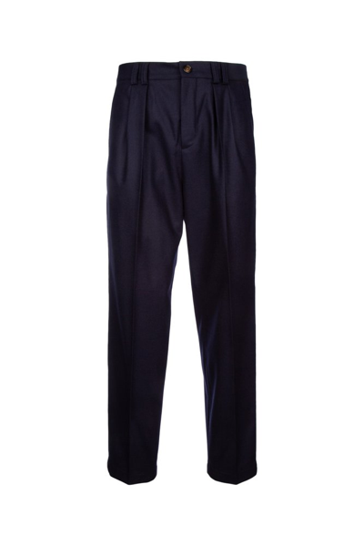 Shop Brunello Cucinelli Straight Leg Pleated Tailored Pants In Blue
