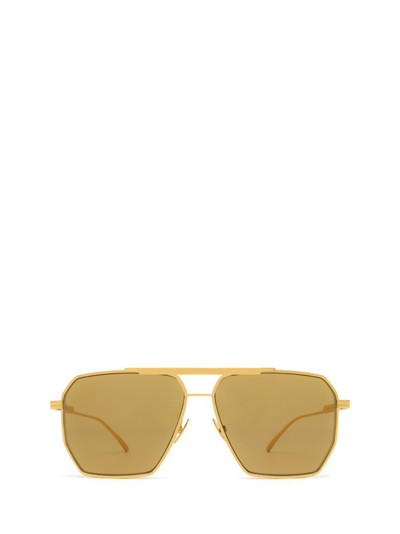 Shop Bottega Veneta Eyewear Pilot Frame Sunglasses In Gold