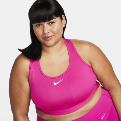 Shop Nike Women's Swoosh Medium Support Padded Sports Bra (plus Size) In Pink