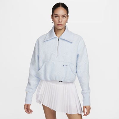 Shop Nike Women's  Sportswear Collection High-pile Fleece 1/2-zip Top In Blue