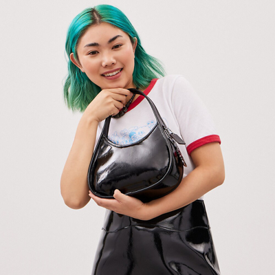 Coach Ergo Bag In Crinkled Patent Topia Leather In Black