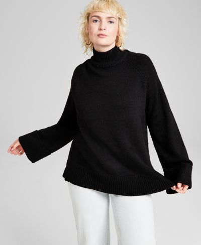 Shop And Now This Women's Ribbed-trim Mockneck Sweater, Created For Macy's In Black