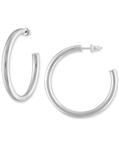 Shop Ben Oni Medium Anti-tarnish Open Hoop Earrings In Silver