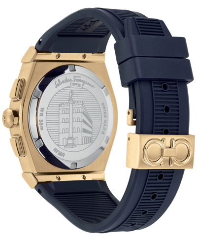 Shop Ferragamo Salvatore  Men's Swiss Chronograph Vega Blue Silicone Strap Watch 42mm In Ip Yellow Gold