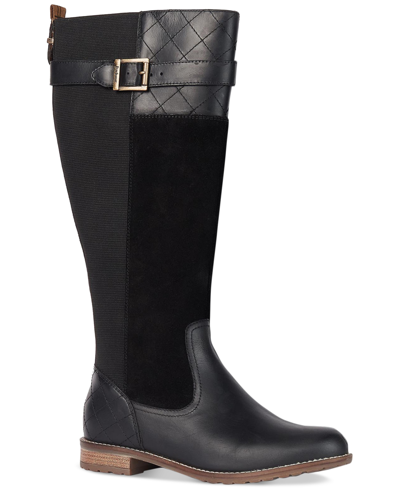 Shop Barbour Women's Ange Mixed-media Buckled-strap Boots In Black