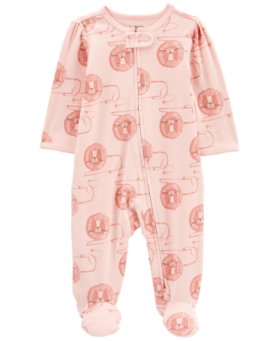 Shop Carter's Baby Girls Printed Zip Up Cotton Blend Sleep And Play In Pink