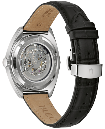 Shop Bulova Men's Automatic Classic Surveyor Black Leather Strap Watch 41mm In Silver-tone
