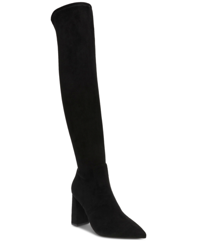 Shop Wild Pair Eileene Pointed-toe Block-heel Over-the-knee Boots, Created For Macy's In Black Micro