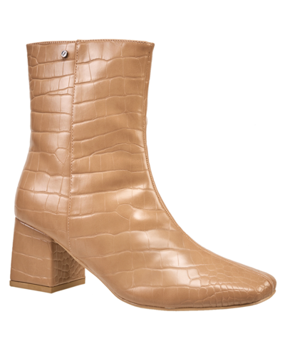 Shop French Connection Women's Bina Block Heel Booties In Tan Croc