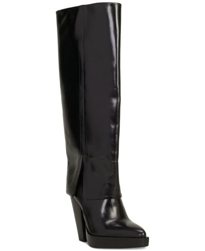 Shop Vince Camuto Women's Nanfala Platform Wild-calf Fold-over Cuffed Dress Boots In Black