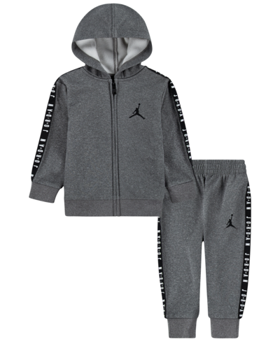 Shop Jordan Baby Boys Air 23 Therma Taping Full Zip Hoodie And Jogger, 2 Piece Set In Carbon Heather