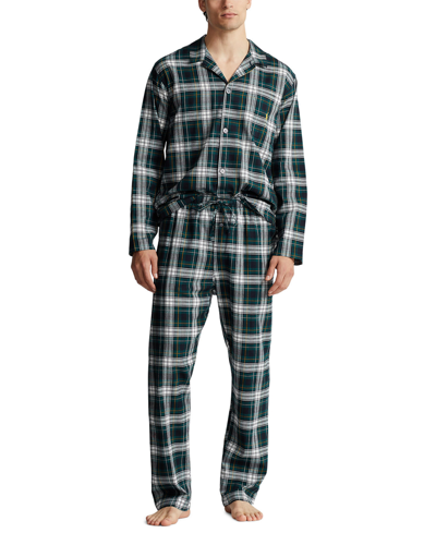 Shop Polo Ralph Lauren Men's Plaid Flannel Pajamas Set In Birchwood Plaid With Basic Gold Pp